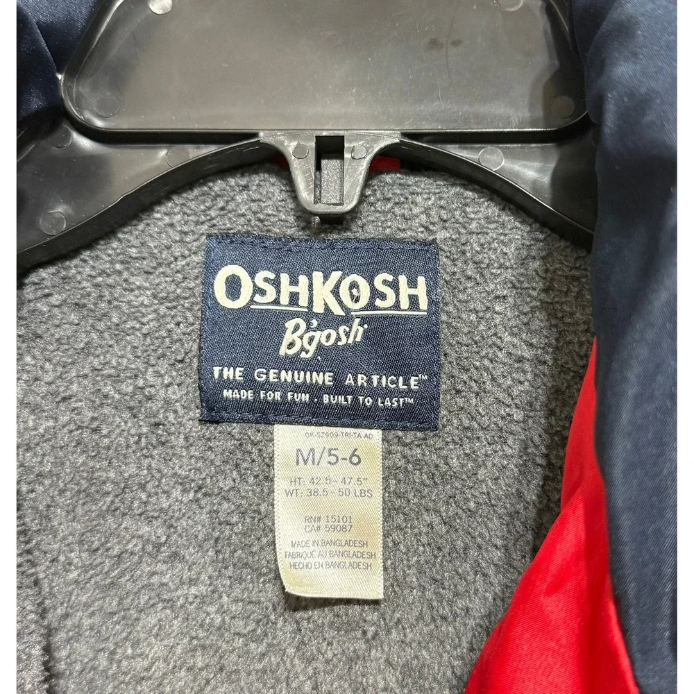 OshKosh B'gosh Kids Puffer Jacket Size M 5-6 Red Navy‎ Blue Hooded
